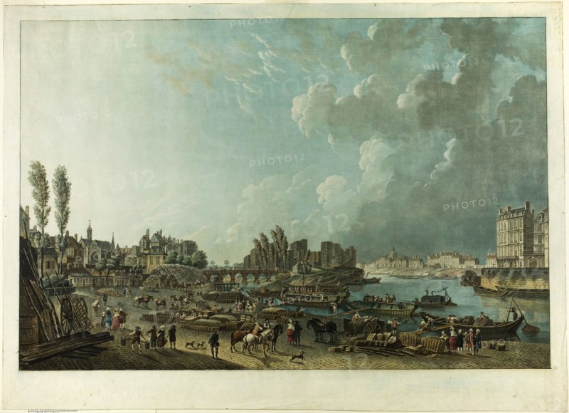 Port de St. Paul, Paris, 1783, Charles-Melchior Descourtis (French, 1753-1820), after Pierre Antoine de Machy (French, 1723-1807), France, Etching and engraving printed in color from at least four plates on paper, 398 × 615 mm