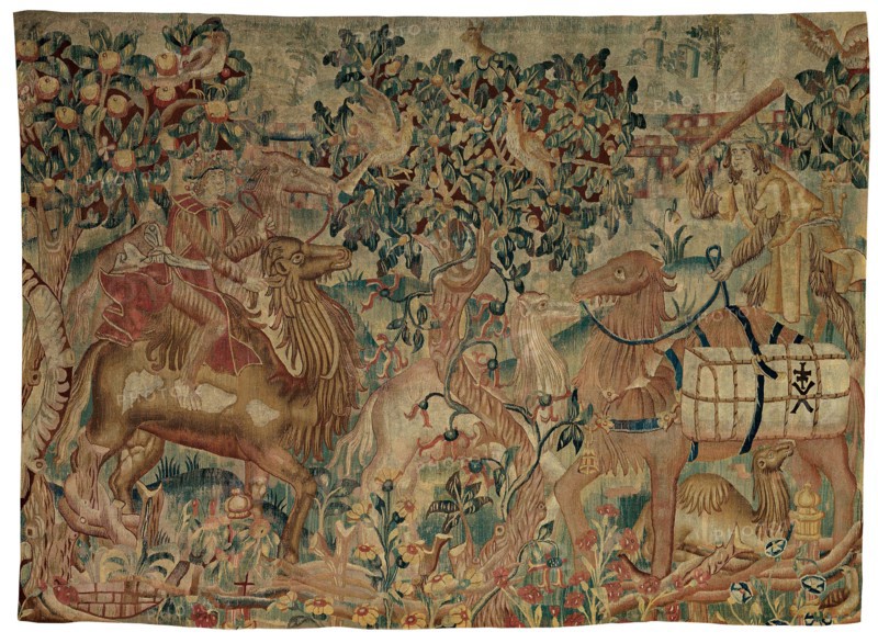 Camel Riders, presumably from a Wild Man series, 1475/1510, Franco-Flemish, Flanders, Wool, slit tapestry weave, two selvages present, top and bottom edges, 343.5 × 248.9 cm (135 1/4 × 98 in.)