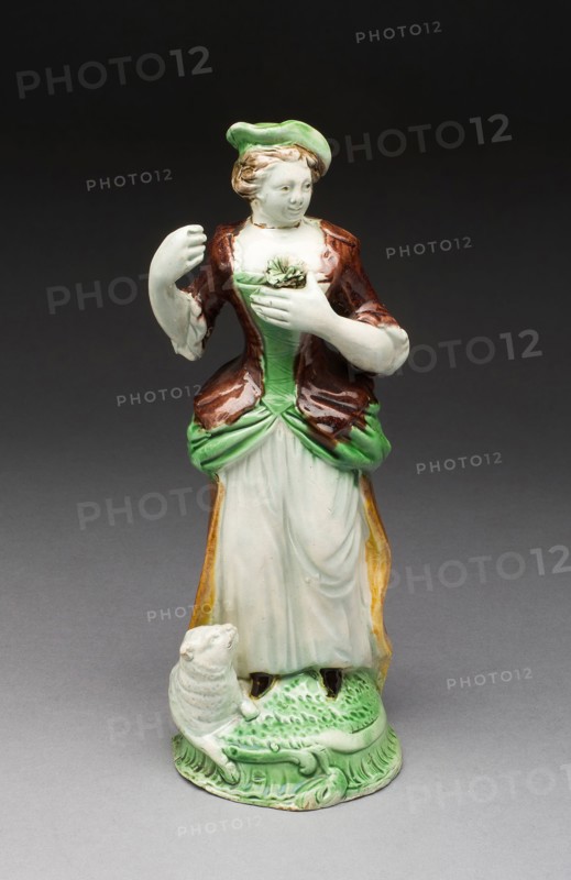 Shepherdess, c. 1790, England, Staffordshire, Staffordshire, Lead-glazed earthenware (pearlware), H. 22.5 cm (8 7/8 in.)