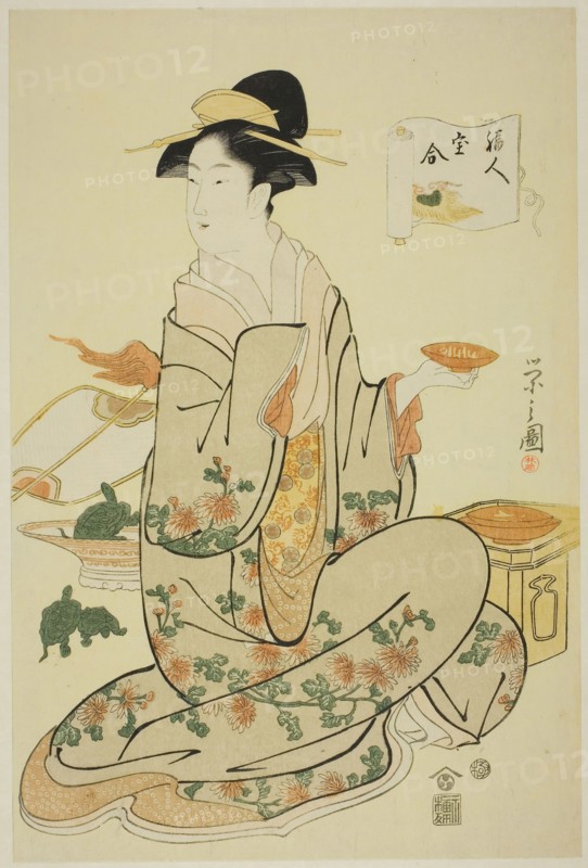 Jurojin, from the series A Comparison of the Treasures of the Gods of Good Fortune (Fukujin takara awase), c. 1795, Chobunsai Eishi, Japanese, 1756-1829, Japan, Color woodblock print, oban, 36.8 x 24.5 cm (14 1/2 x 9 5/8 in.)