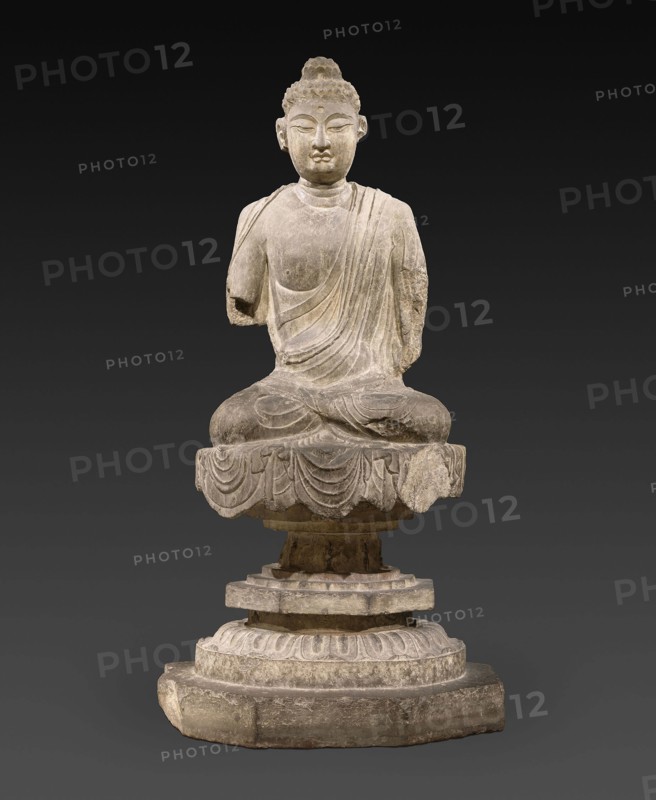 Buddha, Tang dynasty (A.D. 618–907), c. 725/50, China, Limestone with traces of polychromy, H. 219.7 cm (86.5 in.), diam. 111 cm (43.7 in.)