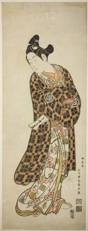 The Actor Sanogawa Ichimatsu I as Hisamatsu, c. 1748, Ishikawa Toyonobu, Japanese, 1711–1785, Japan, Hand-colored woodblock print, habahiro hashira-e, urushi-e, 71.0 x 26.1 cm (28 x 10 1/4 in.)
