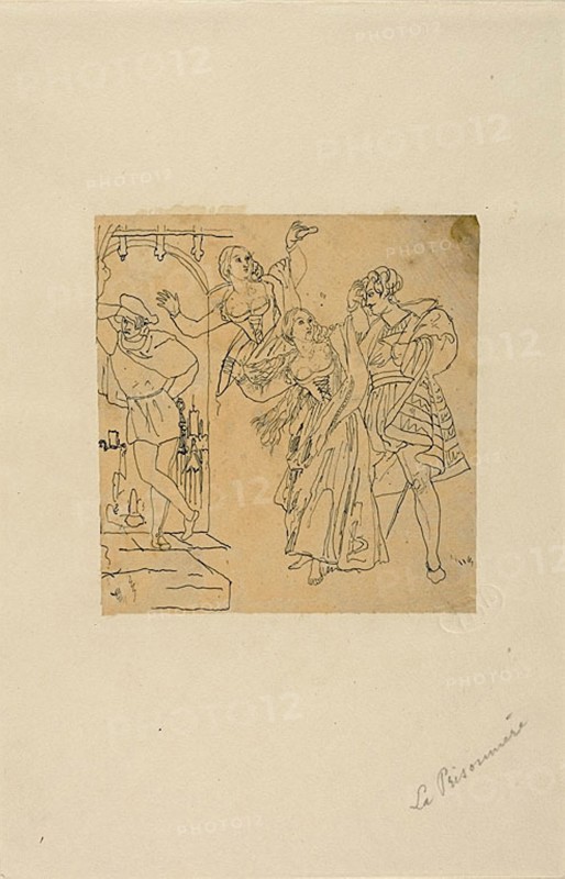 The Prisoner, n.d., Rodolphe Bresdin, French, 1825-1885, France, Pen and black ink, on tan tracing paper, laid down on buff wove paper, 114 × 110 mm