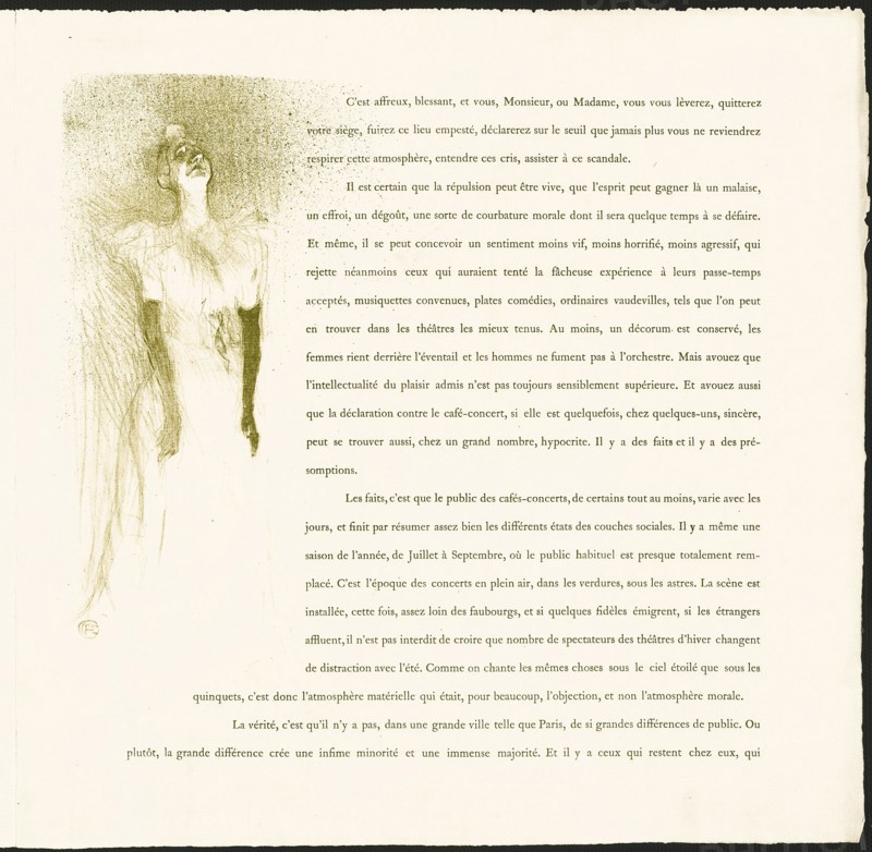 Yvette Guilbert, 1894, Henri de Toulouse-Lautrec, French, 1864-1901, France, Color lithograph, with letterpress, on ivory laid paper, 276 × 160 mm (image), 382 × 387 mm (sheet, folded, appro×.)
