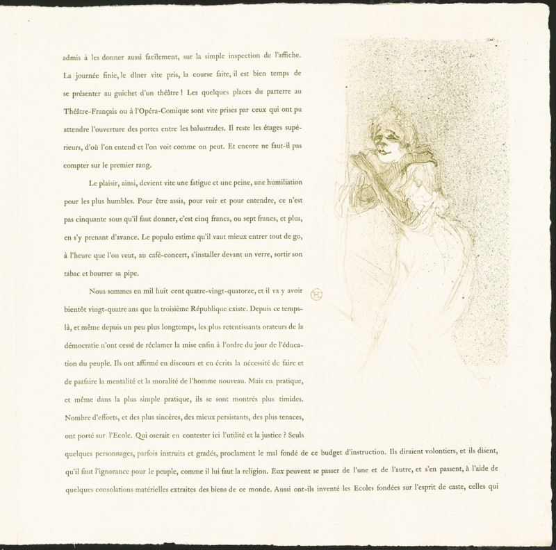 Yvette Guilbert, 1894, Henri de Toulouse-Lautrec, French, 1864-1901, France, Color lithograph, with letterpress, on ivory laid paper, 317 × 142 mm (image including monogram), 389 × 382 mm (sheet, folded, appro×.)