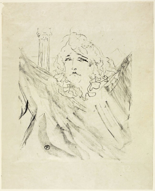 Sarah Bernhardt, from Treize Lithographies, 1898, published before 1906, Henri de Toulouse-Lautrec, French, 1864-1901, France, Lithograph on ivory laid paper, 282 × 238 mm (image), 391 × 316 mm (sheet)