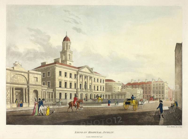 Lying-In Hospital, Dublin, published December 1795, James Malton, English, 1761-1803, England, Hand-colored aquatint in black on ivory wove paper, 257 × 380 mm (image), 315 × 425 mm (plate), 420 × 555 mm (sheet)