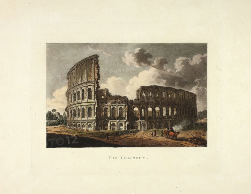 The Coliseum, plate fifteen from the Ruins of Rome, published 1796/98, M. Dubourg, (English, active 1786-1838), published by J. Merigot (Italian, Unknown), England, Hand-colored aquatint on paper, 330 × 448 mm (sheet)