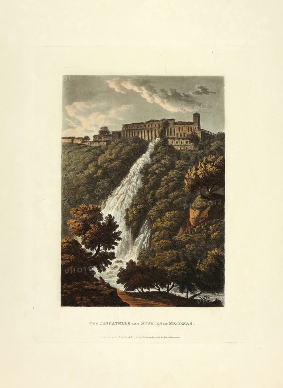 The Cascatelle and Stables of Mecenas, plate thirty-three from the Ruins of Rome, published April 21, 1798, M. Dubourg, (English, active 1786-1838), published by J. Merigot (Italian, Unknown), England, Hand-colored aquatint on paper, 448 × 330 mm (sheet)