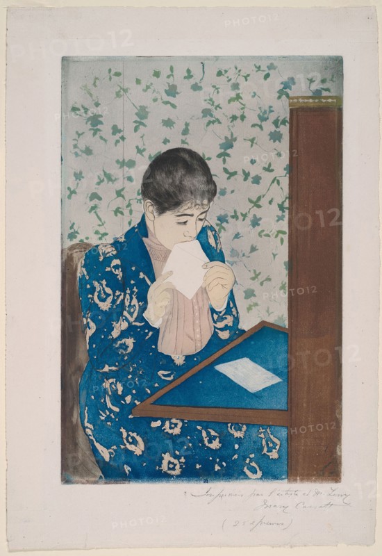 The Letter, 1890/91, Mary Cassatt (American, 1844-1926), printed with Leroy (French, active 1876-1900), United States, Color aquatint with drypoint, from three plates, on off-white laid paper, 345 x 211 mm (image/plate), 437 x 297 mm (sheet)