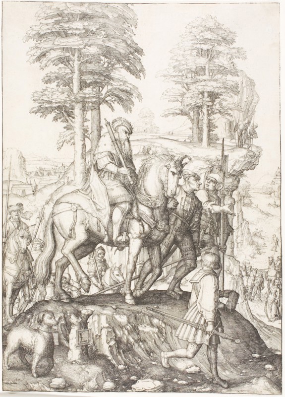 Abigail Before David, c. 1507, Lucas van Leyden, Netherlandish, c. 1494-1533, Netherlands, Engraving in black on ivory laid paper, 273 x 196 mm (image/sheet, trimmed to plate mark)