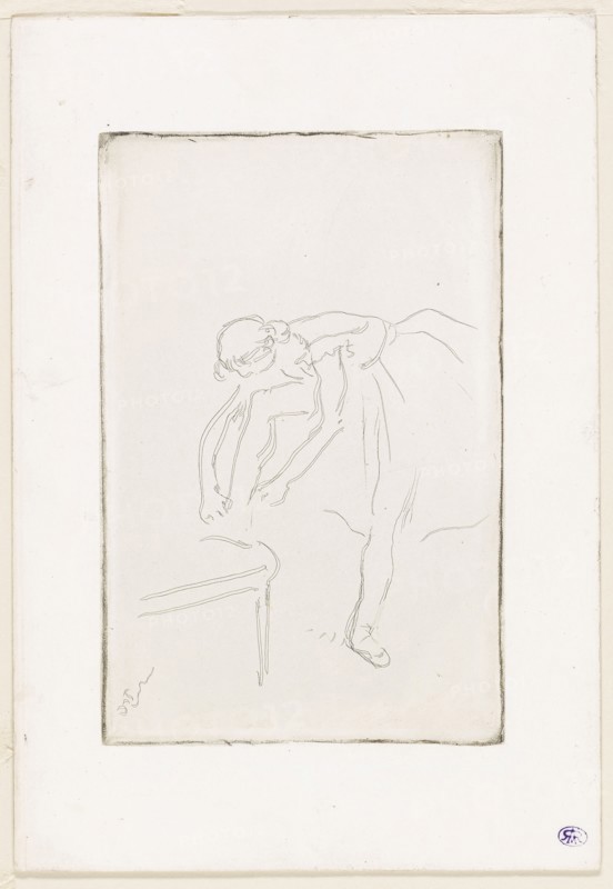 Dancer Putting on Her Shoe, c. 1888, Edgar Degas, French, 1834-1917, France, Etching on ivory wove paper, 178 × 117 mm (image/plate), 249 × 171 mm (sheet)