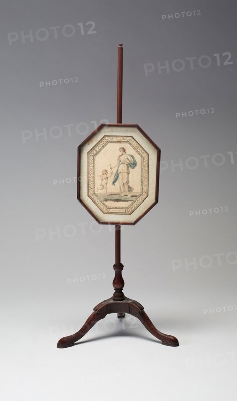 Pole Screen with Venus and Cupid, Late 18th century, England, Mahogany, hand colored engraving, gilding, and metal mounts, 52.1 × 21.3 cm (20 1/2 × 8 3/8 in.)