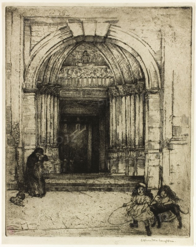 Portal of St. Germain-des-Prés, 1900, Donald Shaw MacLaughlan, American, born Canada, 1876-1938, United States, Etching in black on cream laid paper, 246 x 198 mm (image/plate), 259 x 205 mm (sheet)