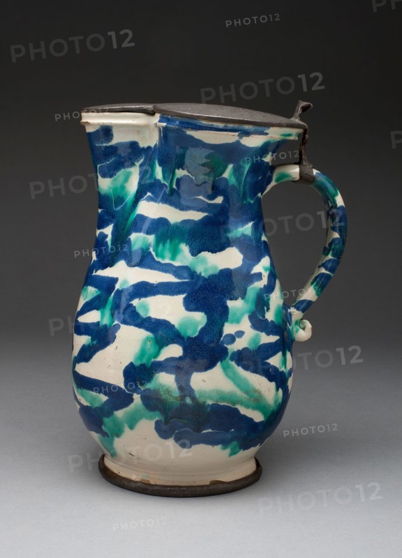 Jug, 1700/25, Austria, Gmunden, Austria, Tin-glazed earthenware (faience) and pewter, 27.3 x 19.4 cm (10 3/4 x 7 5/8 in.)