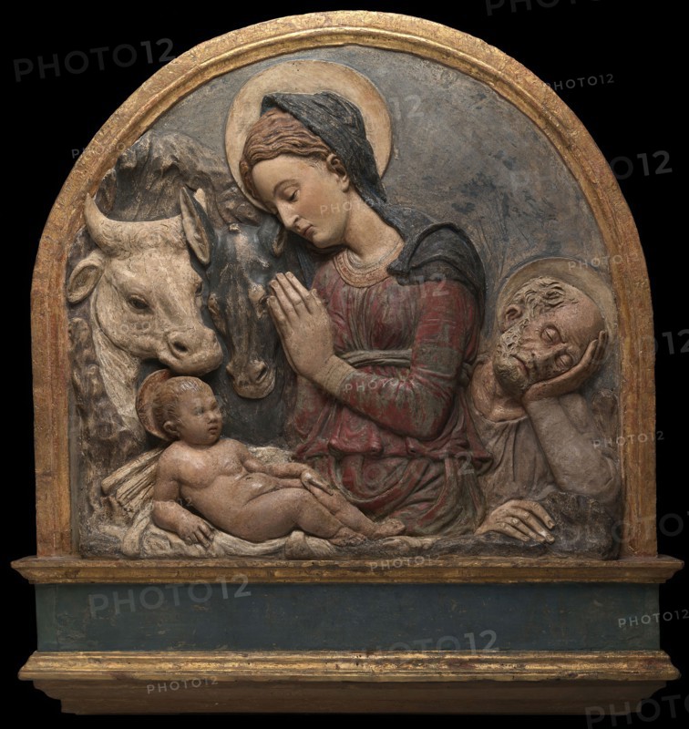 The Nativity, c. 1465, Donatello, Circle of, Italian, 1386/7-1466, Italy, Stucco and polychrome, 72.4 × 78.7 × 12.1 cm (28 1/2 × 31 × 4 3/4 in.)
