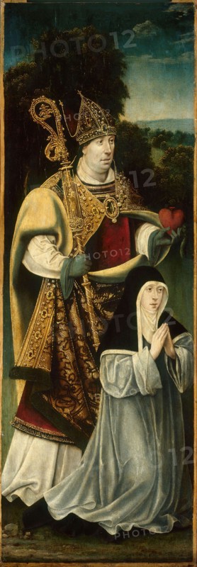 Saint Augustine and an Augustinian Canoness, 1525/50, North Netherlandish, Holland, Oil on panel, 65.3 x 22.7 cm (25 11/16 x 8 15/16 in.)