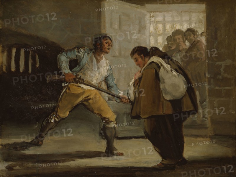 El Maragato Threatens Friar Pedro de Zaldivia with His Gun, c. 1806, Francisco José de Goya y Lucientes, Spanish, 1746-1828, Spain, Oil on panel, 11 1/2 × 15 5/8 (29.2 × 38.5 cm)