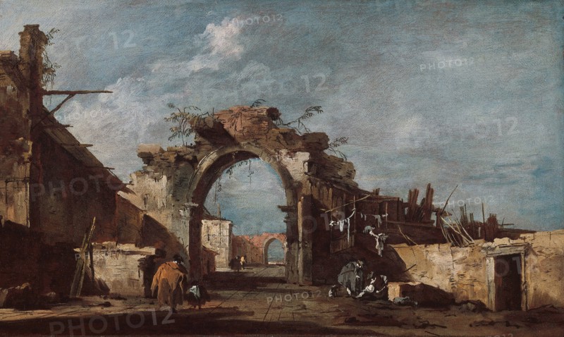 Ruined Archway, 1775/93, Francesco Guardi, Italian, 1712-1793, Italy, Oil on canvas, 11 5/8 x 19 1/2 in. (29.5 x 49.7 cm)