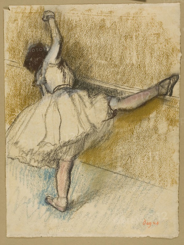 Dancer Stretching at the Bar, 1877/80, Edgar Degas, French, 1834-1917, France, Pastel with estompe on cream laid paper, 318 × 240 mm