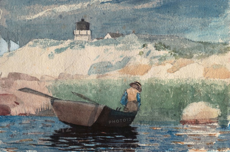 Boy in Boat, Gloucester, 1880/81, Winslow Homer, American, 1836-1910, United States, Transparent watercolor, with touches of opaque watercolor and scraping, over graphite, on moderately thick, rough-textured, ivory wove paper, 232 x 349 mm