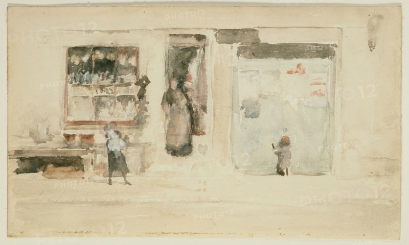 Chelsea Shop, 1897/1900, James McNeill Whistler, American, 1834-1903, United States, Watercolor with touches of opaque watercolor on cream wove paper, 126 x 210 mm
