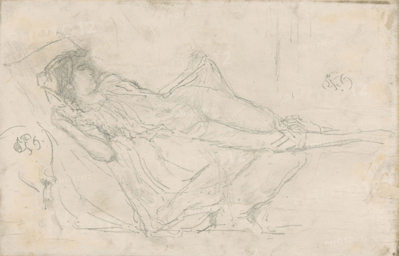 Reclining Draped Figure, 1893, James McNeill Whistler, American, 1834-1903, United States, Lithographic crayon, with traces of scraping and stumping, on fine-grained transfer paper laid down on cream wove paper, 161 x 245 mm (primary support), 239 x 323 mm (secondary support)