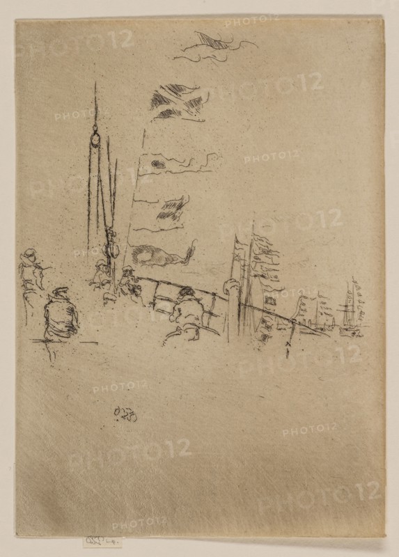 Bunting, 1887, James McNeill Whistler, American, 1834-1903, United States, Etching and drypoint with foul biting in black ink on ivory laid paper, 175 x 126 mm (image, trimmed within plate mark), 178 x 126 mm (sheet)