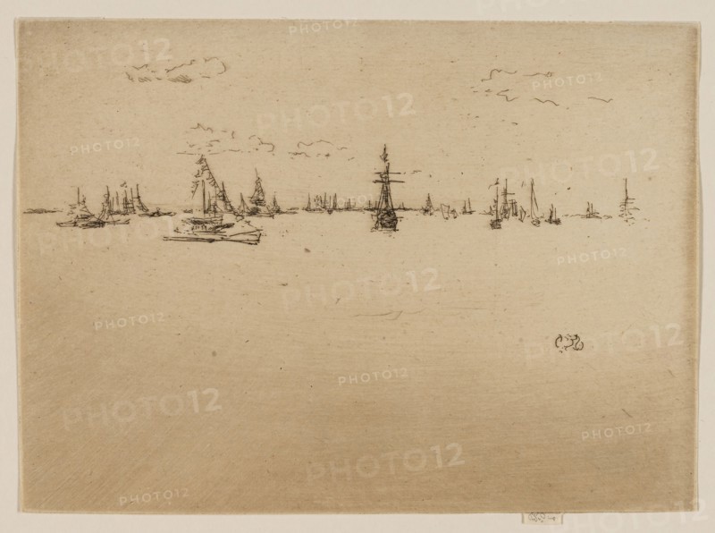 The Turret Ship, 1887, James McNeill Whistler, American, 1834-1903, United States, Etching and drypoint in black ink on cream laid paper, 126 x 175 mm (image, trimmed within plate mark), 129 x 175 mm (sheet)