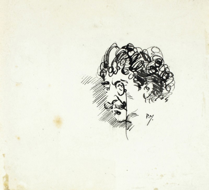 Sketch of Whistler’s Head, c.1895, Philip William May, English, 1864-1903, England, Pen and black ink on ivory wove paper, 73 × 78 mm (sheet)