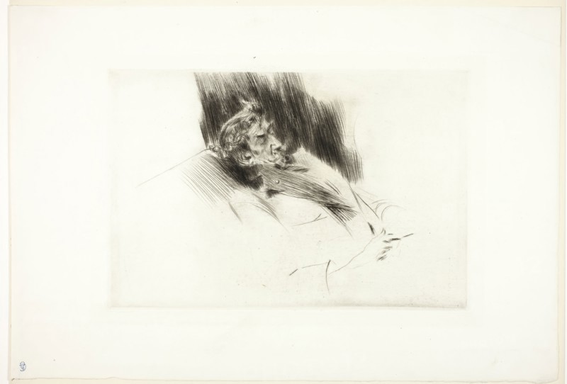 Whistler Asleep, 1897, Giovanni Boldini, Italian, 1842-1931, Italy, Drypoint in black on ivory laid paper, 196 x 294 mm (image), 200 x 299 mm (plate), 308 x 454 mm (sheet)
