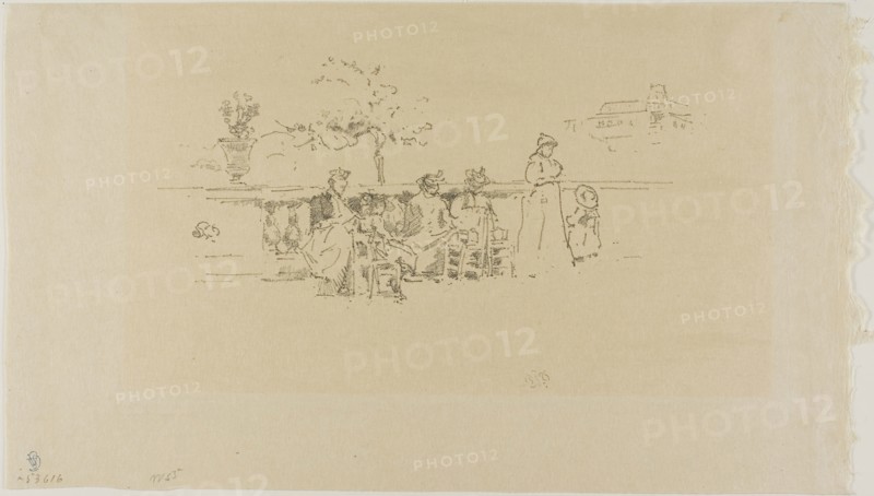 The Terrace, Luxembourg, 1894, James McNeill Whistler, American, 1834-1903, United States, Transfer lithograph in black with stumping, on cream laid Japanese vellum, 100 x 216 mm (image), 193 x 339 mm (sheet)