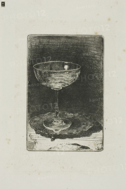 The Wine Glass, 1859, James McNeill Whistler, American, 1834-1903, United States, Etching with foul biting in black ink on ivory laid paper, 83 x 55 mm (plate), 186 x 160 mm (sheet)