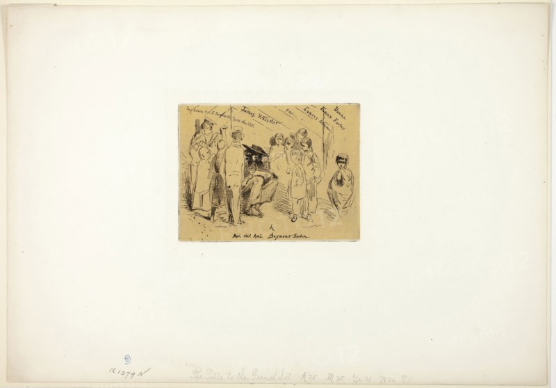 The Title Page for ‘Douze Eaux Fortes d’après Nature’, 1858, James McNeill Whistler, American, 1834-1903, United States, Etching with foul biting in black ink on tan China paper laid down on ivory wove paper, 112 x 147 mm (plate), 309 x 438 mm (sheet)