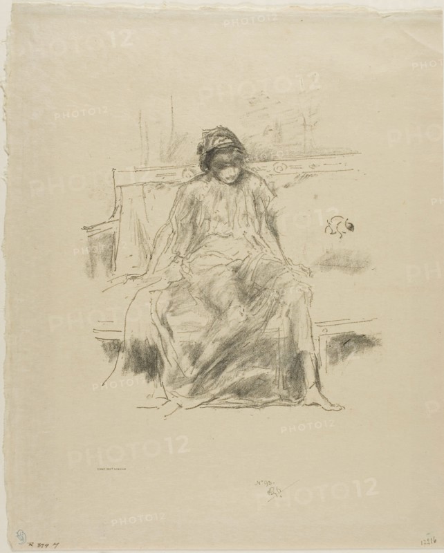 The Draped Figure, Seated, 1893, James McNeill Whistler, American, 1834-1903, United States, Transfer lithograph with stumping in black ink on tan laid Japanese vellum, 216 x 164 mm (image), 292 x 237 mm (sheet)