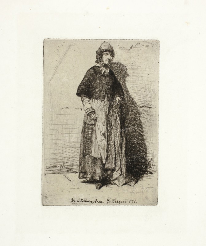 La Mère Gérard, 1858, James McNeill Whistler, American, 1834-1903, United States, Etching in black ink on off-white China paper laid down on white wove paper (chine collé), 128 x 89 mm (plate), 215 x 169 mm (sheet)