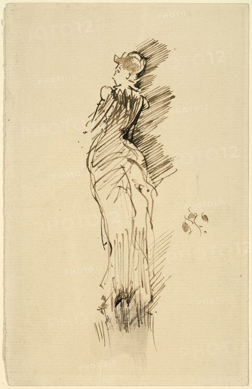Portrait of Miss Maud Franklin, 1883/1888, James McNeill Whistler, American, 1834-1903, United States, Pen and brown ink on cream laid paper, 178 x 114 mm