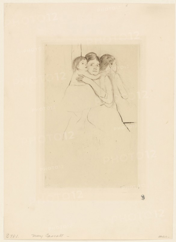 Mother Berthe Holding Her Child, c. 1889, Mary Cassatt, American, 1844-1926, United States, Drypoint on cream wove paper, 220 x 144 mm (image), 236 x 159 mm (plate), 367 x 262 mm (sheet)