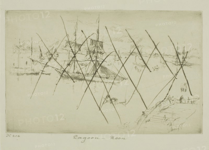 Lagoon, Noon, 1879/80, James McNeill Whistler, American, 1834-1903, United States, Etching and drypoint, with drypoint cancellation, in black ink on ivory laid paper, 136 x 201 mm (plate), 170 x 227 mm (sheet)
