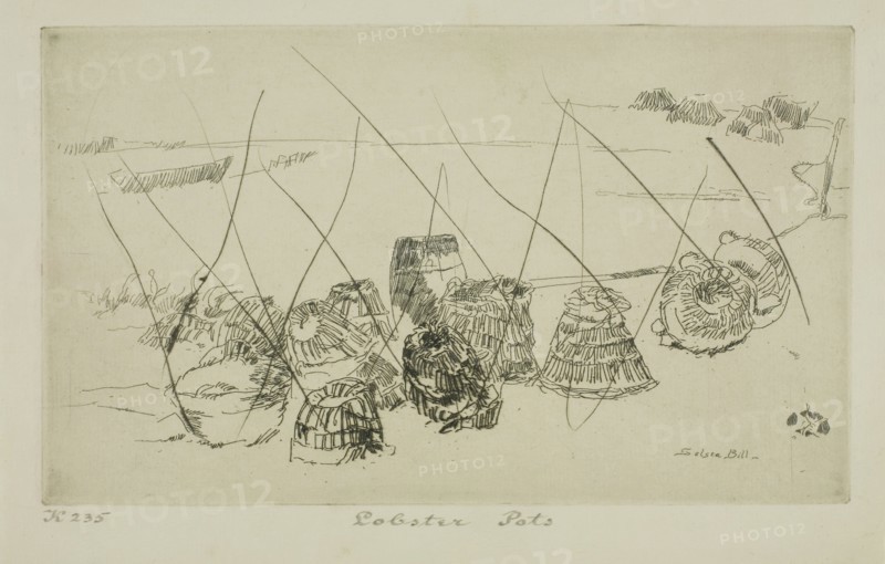 Lobster Pots, Selsea Bill, 1880/81, James McNeill Whistler, American, 1834-1903, United States, Etching and drypoint with drypoint cancellation, in black ink on cream laid paper, 118 x 200 mm (plate), 146 x 225 mm (sheet)