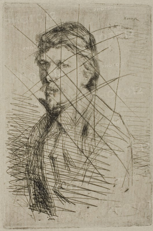 Auguste Delâtre, Printer, 1858/59, James McNeill Whistler, American, 1834-1903, United States, Etching, with drypoint cancellation, in black ink on ivory laid paper, 83 x 55 mm (plate), 380 x 235 mm (sheet, sight, bound)