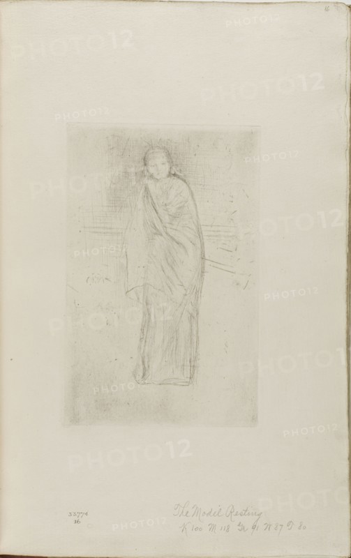 Draped Model, 1873/74, James McNeill Whistler, American, 1834-1903, United States, Drypoint, with drypoint cancellation, in black ink on ivory laid paper, 207 x 134 mm (plate), 380 x 238 mm (sheet, sight, bound)