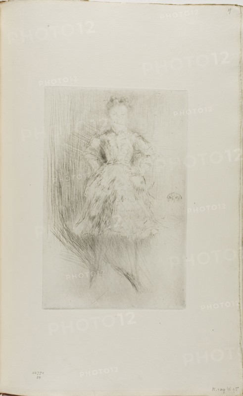 Elinor Leyland, 1874, James McNeill Whistler, American, 1834-1903, United States, Drypoint, with scraped cancellation, in black ink on ivory laid paper, 214 x 140 mm (plate), 382 x 240 mm (sheet, sight, bound)
