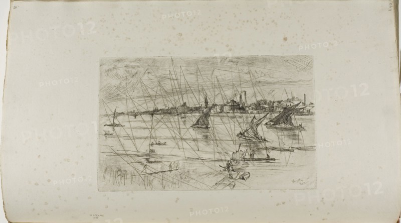 Battersea Reach, 1863, James McNeill Whistler, American, 1834-1903, United States, Etching and drypoint, with drypoint cancellation, in black ink on ivory laid paper, 133 x 208 mm (plate), 235 x 382 mm (sheet, sight, bound)