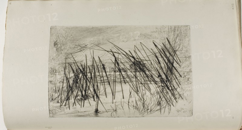 Landscape with Fisherman, 1861, James McNeill Whistler, American, 1834-1903, United States, Etching and drypoint with foul biting, scraping and burnishing, with drypoint cancellation, in black ink on ivory laid paper, 152 x 227 mm (plate), 240 x 377 mm (sheet, sight, bound)