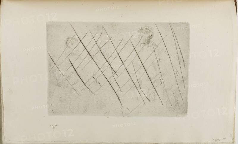 Sketch of Heads, 1875, James McNeill Whistler, American, 1834-1903, United States, Drypoint with foul biting, with drypoint cancellation, in black ink on ivory laid paper, 154 x 230 mm (plate), 235 x 379 mm (sheet, sight, bound)