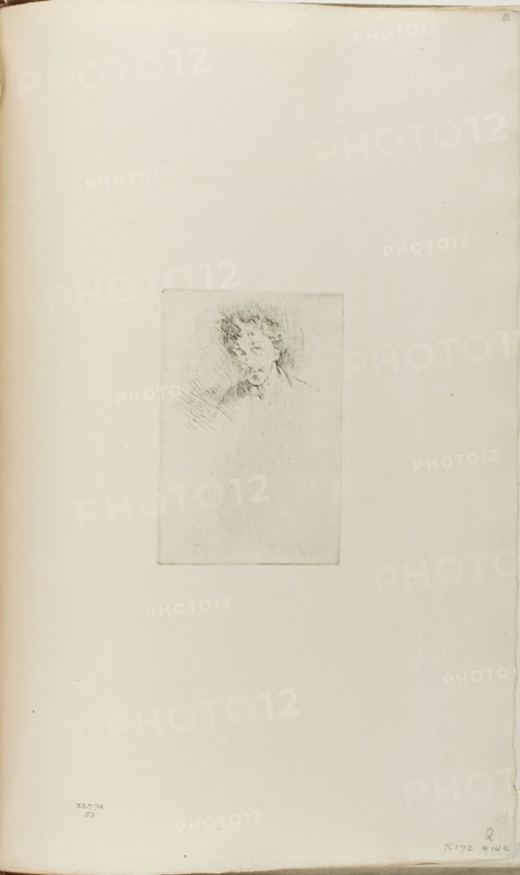 Whistler with the White Lock, 1876/79, James McNeill Whistler, American, 1834-1903, United States, Etching and drypoint with foul biting, with scraped and burnished cancellation, in black ink on ivory laid paper, 118 x 81 mm (plate), 379 x 240 mm (sheet)