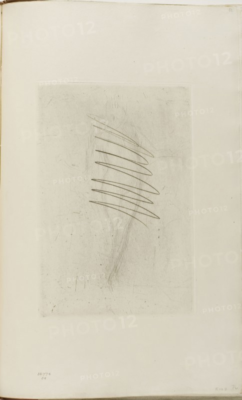 Nude Woman Standing, hand on hip, 1873/78, James McNeill Whistler, American, 1834-1903, United States, Drypoint with foul biting, with drypoint cancellation, in black ink on ivory laid paper, 227 x 153 mm (plate), 382 x 242 mm (sheet, sight, bound)