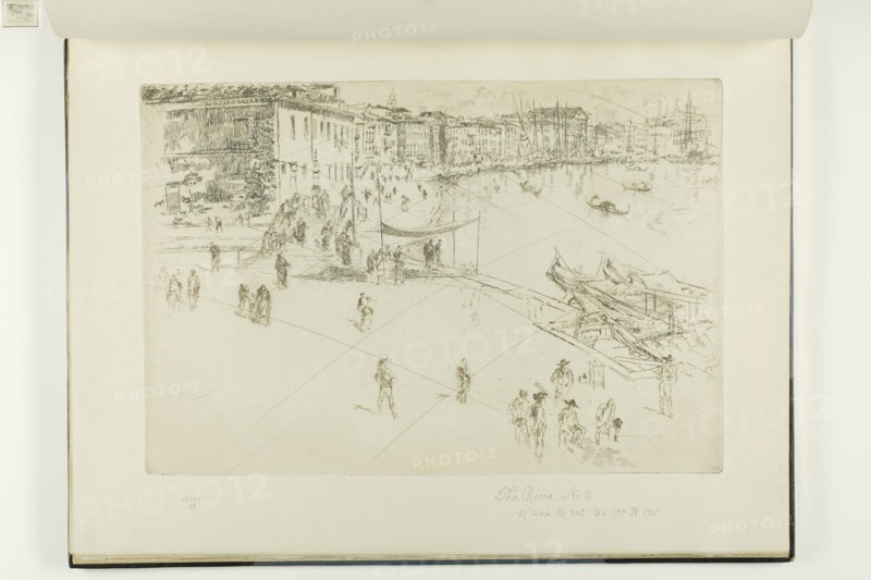 Riva, No. 2, 1879/80, James McNeill Whistler, American, 1834-1903, United States, Etching and drypoint with foul biting, with drypoint cancellation, in dark brown ink on ivory laid paper, 208 x 305 mm (plate), 275 x 377 mm (sheet, sight, bound)