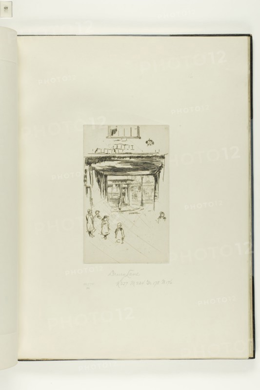 Drury Lane, 1880/81, James McNeill Whistler, American, 1834-1903, United States, Etching with foul biting, with drypoint cancellation, in dark brown ink on ivory wove paper, 162 x 101 mm (plate), 378 x 275 mm (sheet, sight, bound)